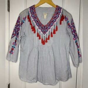 Chico’s Embroidered Tunic w/Beads and Tassels - SKU 1073